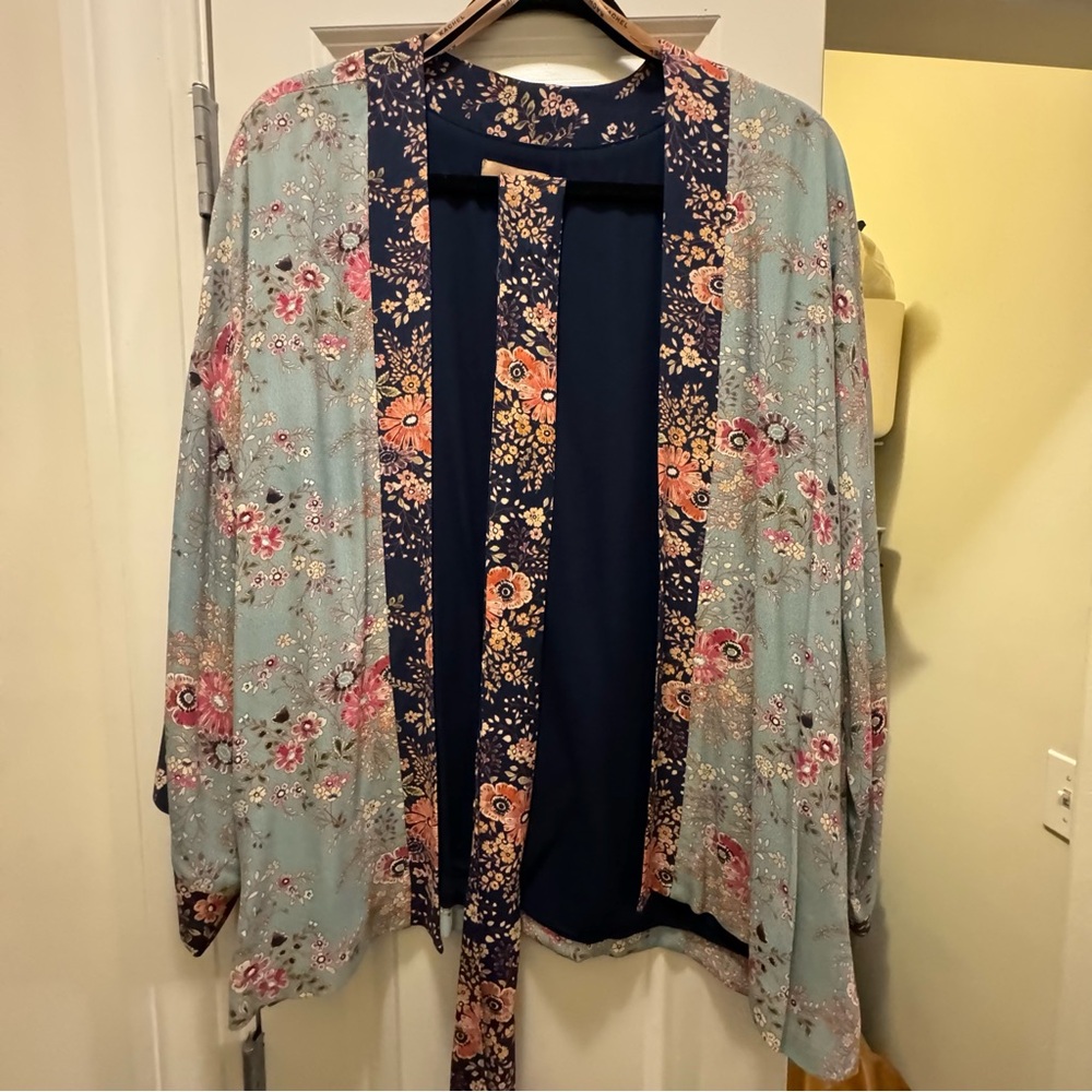 Anthropologie Blue and Pink Jacket with Vibrant Style